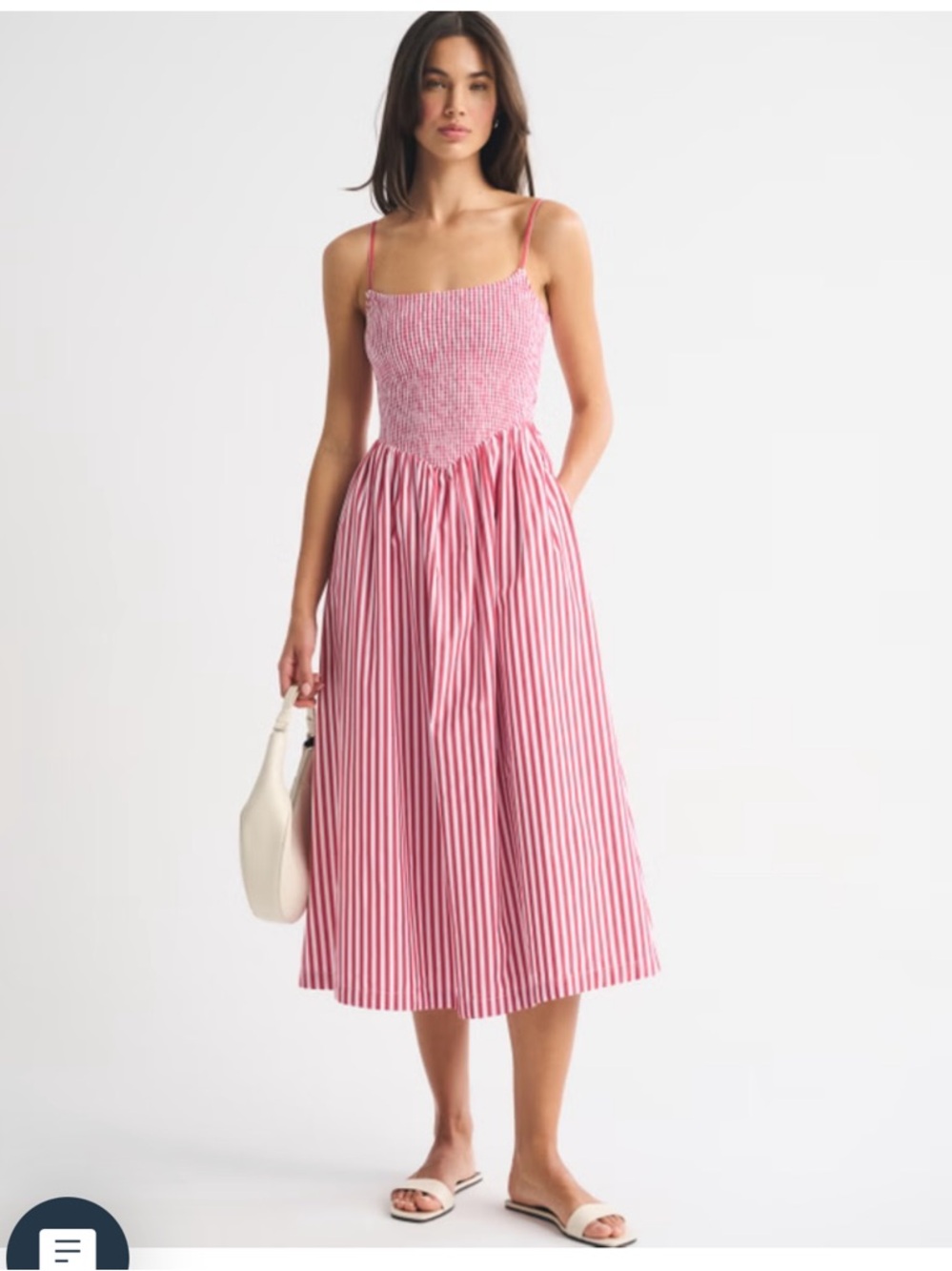 Abercrombie & Fitch Pink Striped Smocked Midi Dress